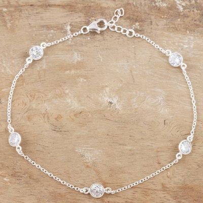 Primary image for Handmade Cubic Zirconia and Sterling Silver Anklet Fading Moon