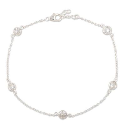 Alternate image for Handmade Cubic Zirconia and Sterling Silver Anklet Fading Moon