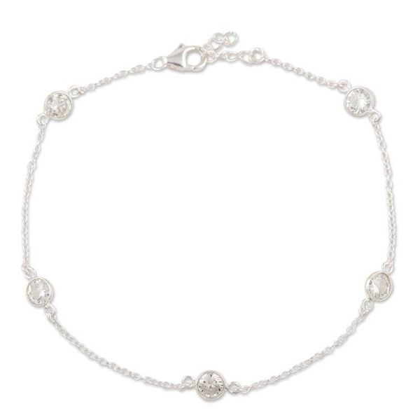 Alternate image for Handmade Cubic Zirconia and Sterling Silver Anklet Fading Moon