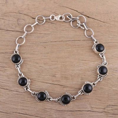 Alternate image for Onyx and Sterling Silver Link Bracelet from India Charming Orbs