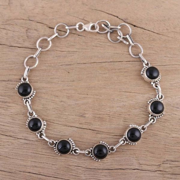 Alternate image for Onyx and Sterling Silver Link Bracelet from India Charming Orbs