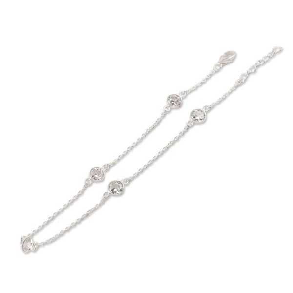 Alternate image for Handmade Cubic Zirconia and Sterling Silver Anklet Fading Moon