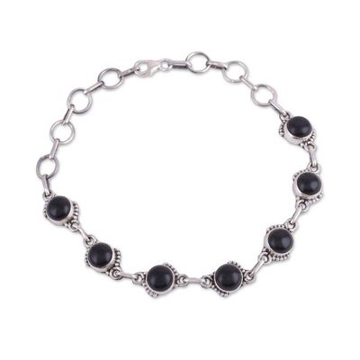 Alternate image for Onyx and Sterling Silver Link Bracelet from India Charming Orbs