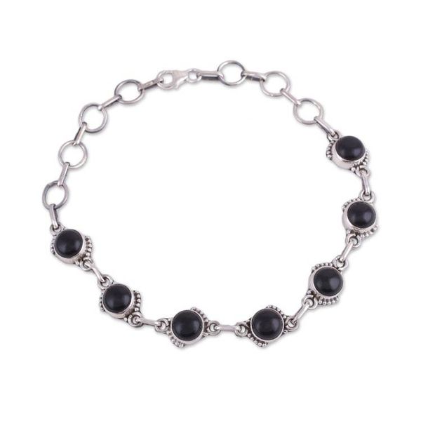 Alternate image for Onyx and Sterling Silver Link Bracelet from India Charming Orbs
