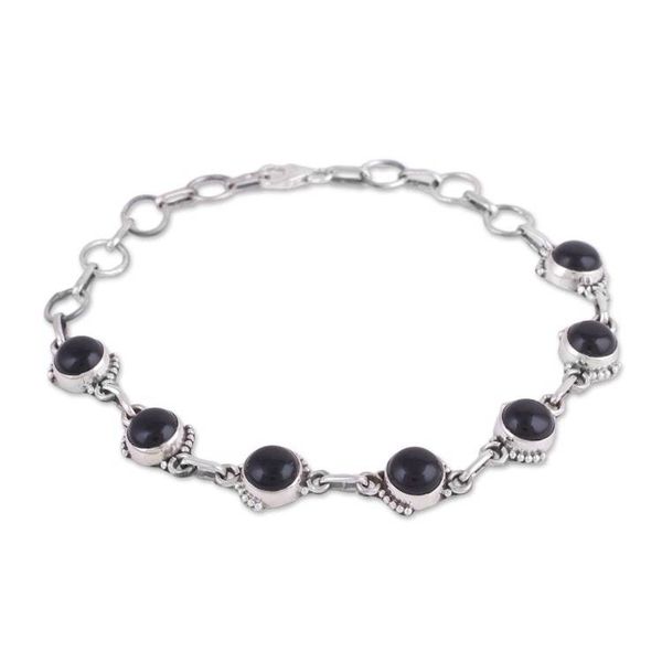 Alternate image for Onyx and Sterling Silver Link Bracelet from India Charming Orbs