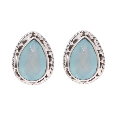 Alternate image for Sky Blue Chalcedony Teardrop Stud Earrings from India Sky Mist