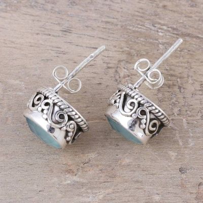 Alternate image for Sky Blue Chalcedony Teardrop Stud Earrings from India Sky Mist