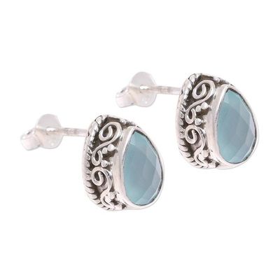 Alternate image for Sky Blue Chalcedony Teardrop Stud Earrings from India Sky Mist