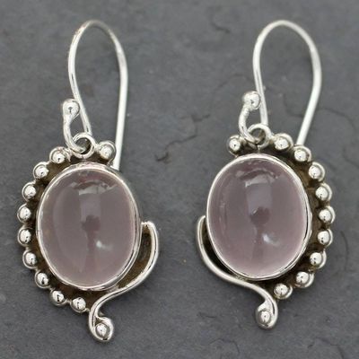 Primary image for Rose Quartz Earrings in Sterling Silver from India Jewelry Delhi Romance