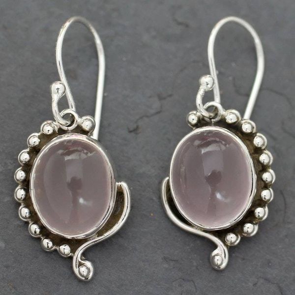 Alternate image for Rose Quartz Earrings in Sterling Silver from India Jewelry Delhi Romance