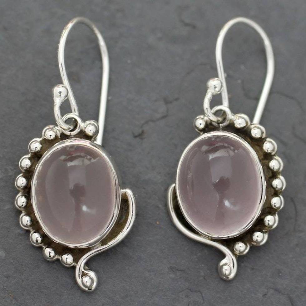 Rose Quartz Earrings in Sterling Silver from India Jewelry 'Delhi Romance'