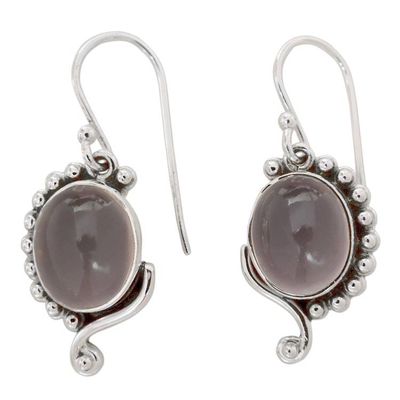 Alternate image for Rose Quartz Earrings in Sterling Silver from India Jewelry Delhi Romance