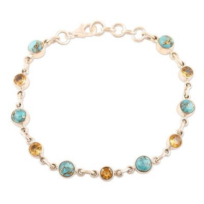 Alternate image for Handmade Citrine and Composite Turquoise Link Bracelet Ravishing Beauty in Yellow