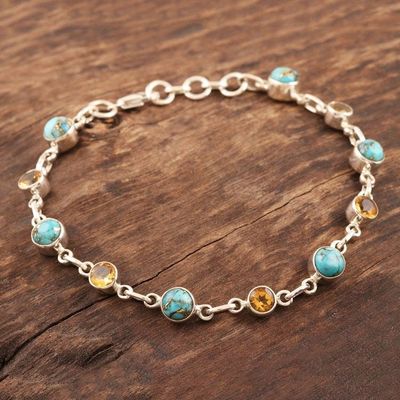 Alternate image for Handmade Citrine and Composite Turquoise Link Bracelet Ravishing Beauty in Yellow