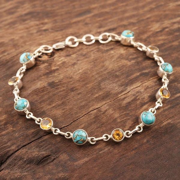 Alternate image for Handmade Citrine and Composite Turquoise Link Bracelet Ravishing Beauty in Yellow