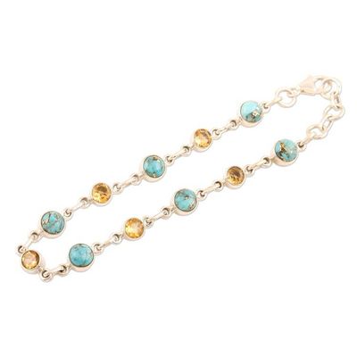 Alternate image for Handmade Citrine and Composite Turquoise Link Bracelet Ravishing Beauty in Yellow