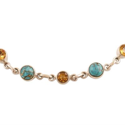 Alternate image for Handmade Citrine and Composite Turquoise Link Bracelet Ravishing Beauty in Yellow