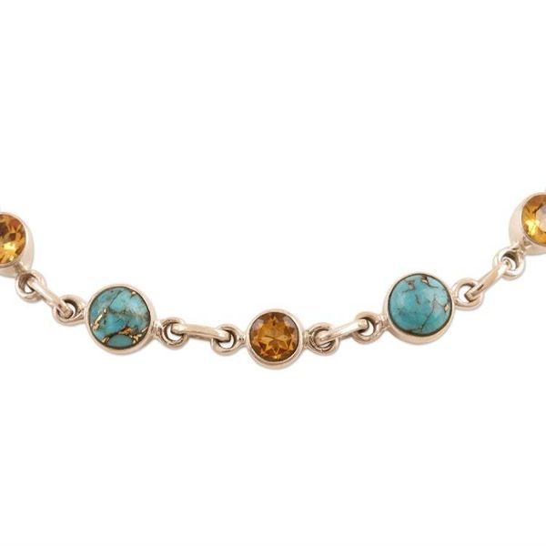 Alternate image for Handmade Citrine and Composite Turquoise Link Bracelet Ravishing Beauty in Yellow