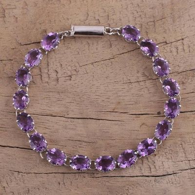 Alternate image for Handcrafted Amethyst Tennis Style Bracelet from India Royal Magic