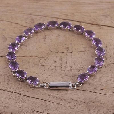 Alternate image for Handcrafted Amethyst Tennis Style Bracelet from India Royal Magic