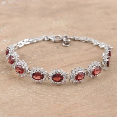 Alternate image for Rhodium-Plated Garnet and Cubic Zirconia Link Bracelet Fire Flowers
