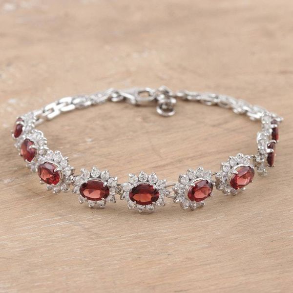 Alternate image for Rhodium-Plated Garnet and Cubic Zirconia Link Bracelet Fire Flowers