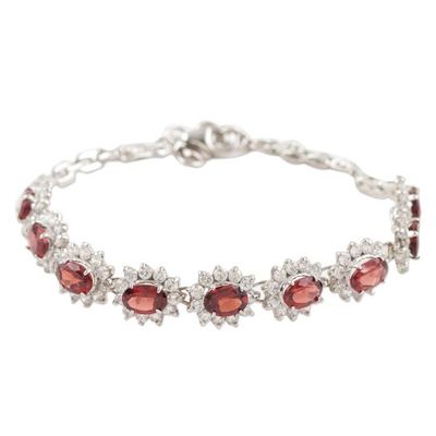 Alternate image for Rhodium-Plated Garnet and Cubic Zirconia Link Bracelet Fire Flowers