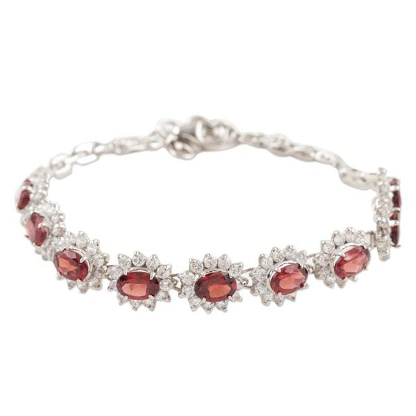 Alternate image for Rhodium-Plated Garnet and Cubic Zirconia Link Bracelet Fire Flowers