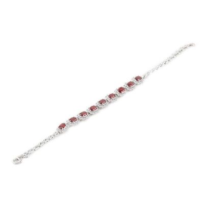 Alternate image for Rhodium-Plated Garnet and Cubic Zirconia Link Bracelet Fire Flowers