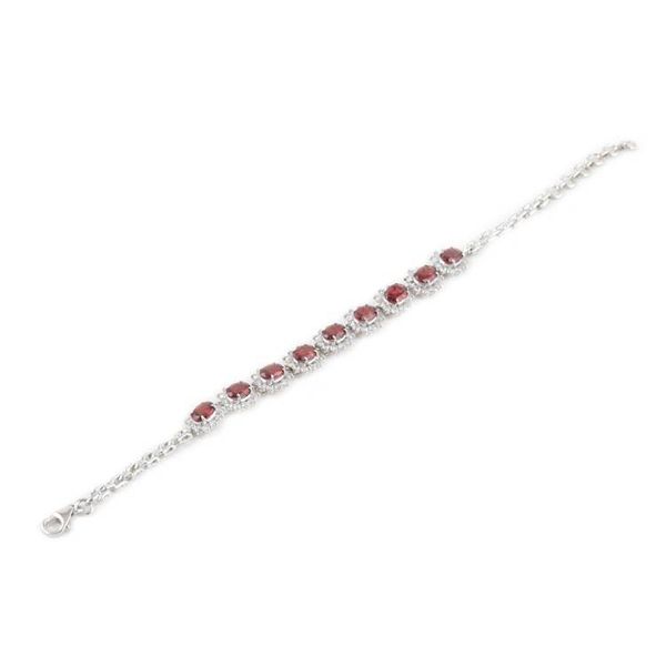 Alternate image for Rhodium-Plated Garnet and Cubic Zirconia Link Bracelet Fire Flowers