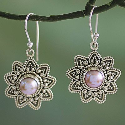 Primary image for Cultured Pearl Sterling Silver Dangle Earrings from India Passionate Flower