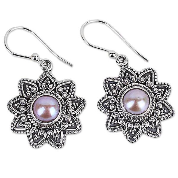 Alternate image for Cultured Pearl Sterling Silver Dangle Earrings from India Passionate Flower