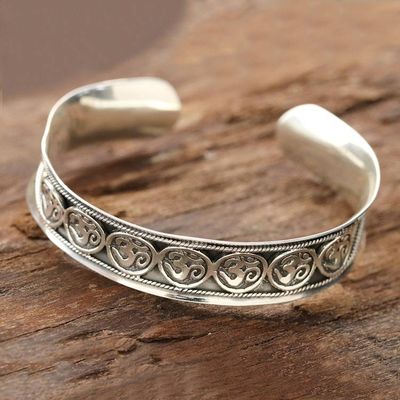 Primary image for Sterling Silver Om Cuff Bracelet from India Om Parade