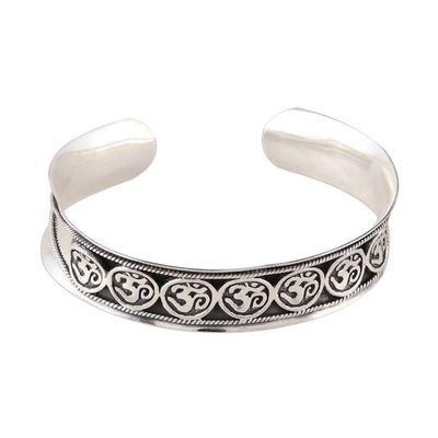 Alternate image for Sterling Silver Om Cuff Bracelet from India Om Parade
