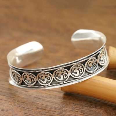 Alternate image for Sterling Silver Om Cuff Bracelet from India Om Parade