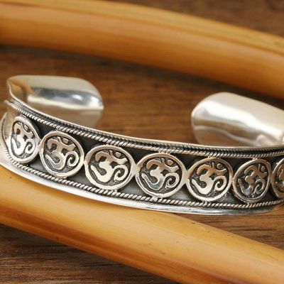 Alternate image for Sterling Silver Om Cuff Bracelet from India Om Parade