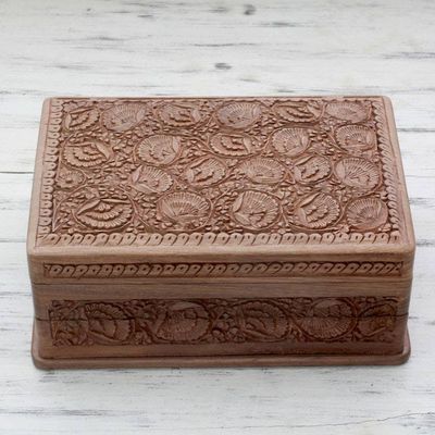 Alternate image for Hand-carved Flowers on Walnut Wood Jewelry Box Kashmir Grandeur