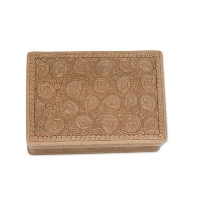 Alternate image for Hand-carved Flowers on Walnut Wood Jewelry Box Kashmir Grandeur