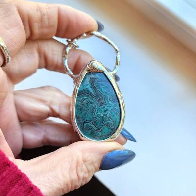 Alternate image for Crazy Lace Agate Necklace, Handmade Green Pattern Stone Pendant, Artisan Jewelry