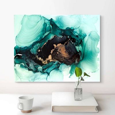 Alternate image for The Emerald Secret | Signed Original Alcohol Ink Painting | Abstract Modern Ink Art | Wall Decor Green Gold Artwork Hanging 11 x 14