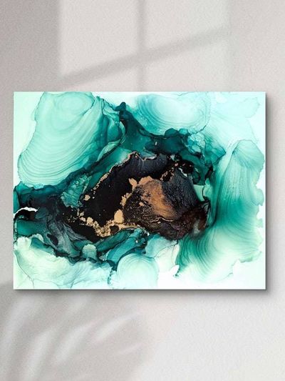 Alternate image for The Emerald Secret | Signed Original Alcohol Ink Painting | Abstract Modern Ink Art | Wall Decor Green Gold Artwork Hanging 11 x 14