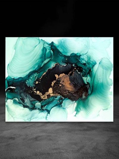 Alternate image for The Emerald Secret | Signed Original Alcohol Ink Painting | Abstract Modern Ink Art | Wall Decor Green Gold Artwork Hanging 11 x 14