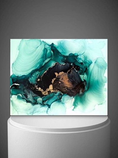 Alternate image for The Emerald Secret | Signed Original Alcohol Ink Painting | Abstract Modern Ink Art | Wall Decor Green Gold Artwork Hanging 11 x 14