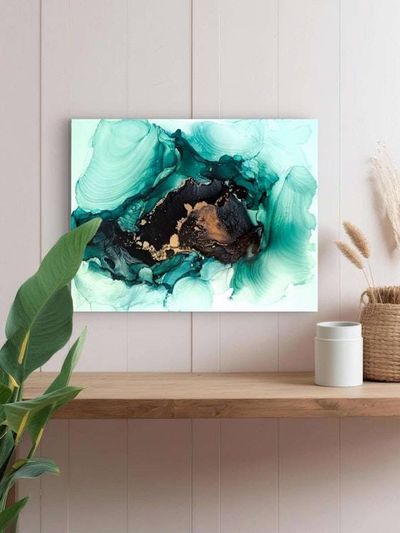 Alternate image for The Emerald Secret | Signed Original Alcohol Ink Painting | Abstract Modern Ink Art | Wall Decor Green Gold Artwork Hanging 11 x 14