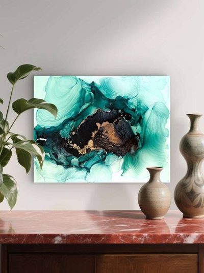 Alternate image for The Emerald Secret | Signed Original Alcohol Ink Painting | Abstract Modern Ink Art | Wall Decor Green Gold Artwork Hanging 11 x 14