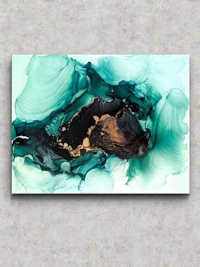 Alternate image for The Emerald Secret | Signed Original Alcohol Ink Painting | Abstract Modern Ink Art | Wall Decor Green Gold Artwork Hanging 11 x 14