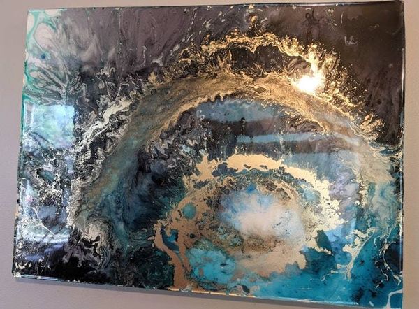 Alternate image for Galaxy Within | Resin Alcohol Ink Original Signed Painting | Abstract Modern Art | Wall Decor Turquoise Gold Teal Black Hanging 24 x 18