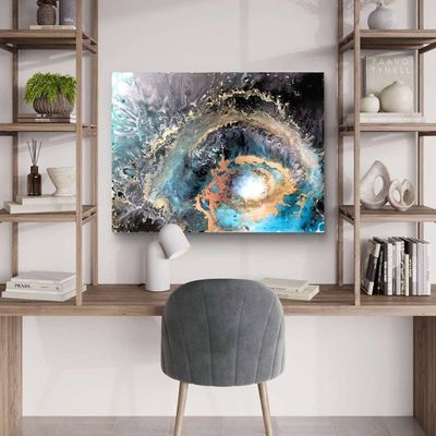 Alternate image for Galaxy Within | Resin Alcohol Ink Original Signed Painting | Abstract Modern Art | Wall Decor Turquoise Gold Teal Black Hanging 24 x 18