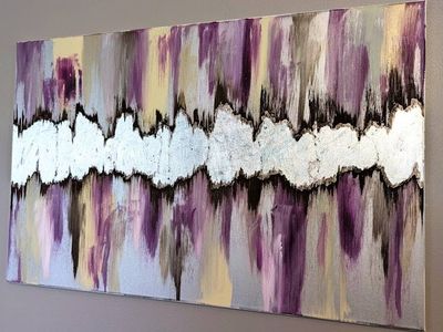 Alternate image for Lunar Rift | Original Silver Leaf Abstract Painting | Canvas Modern Wall Art | Purple Violet Cream Champagne Brown Signed Texture Artwork
