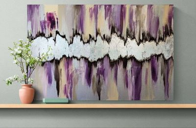 Alternate image for Lunar Rift | Original Silver Leaf Abstract Painting | Canvas Modern Wall Art | Purple Violet Cream Champagne Brown Signed Texture Artwork